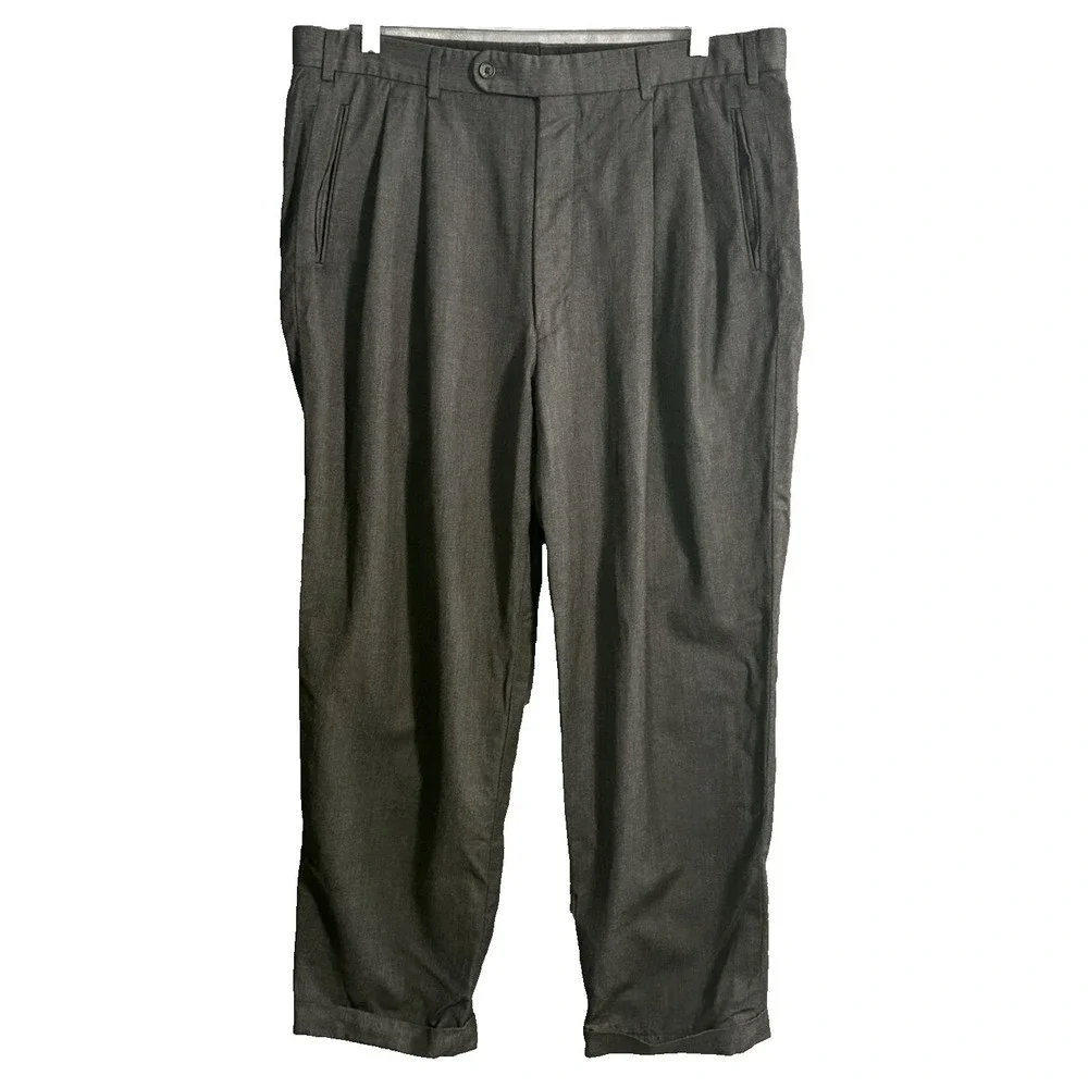 LORO PIANA Men Tasmanian Super 120 Wool Pleated Front Pants Sz 38 Charcoal‎ 10-7